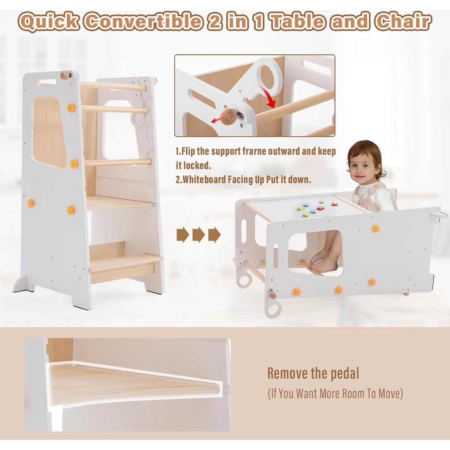 Torre de Cocina 4 en 1 Aokkto para Niños Ajustable Blanco