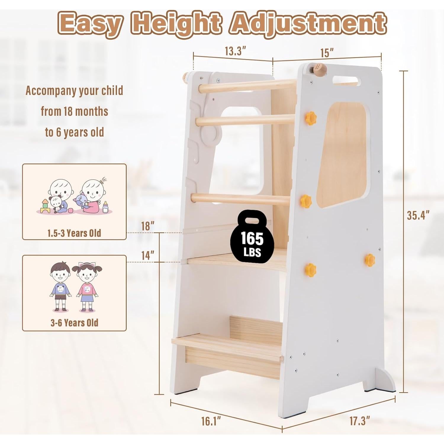 Torre de Cocina 4 en 1 Aokkto para Niños Ajustable Blanco