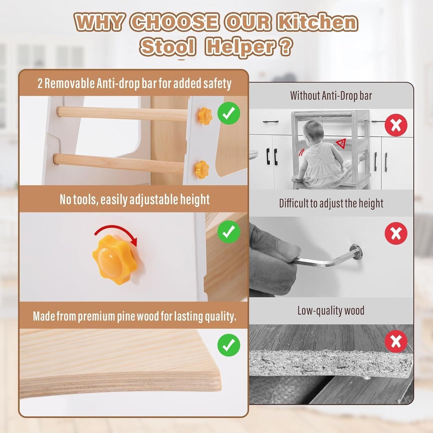 Torre de Cocina 4 en 1 Aokkto para Niños Ajustable Blanco