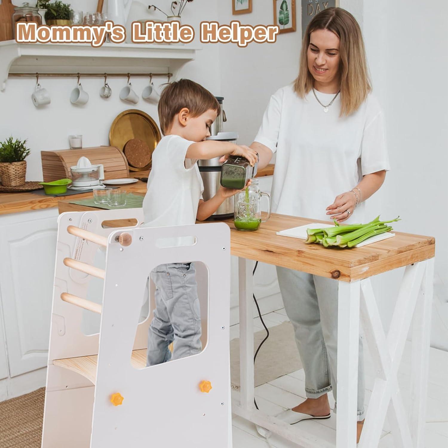 Torre de Cocina 4 en 1 Aokkto para Niños Ajustable Blanco
