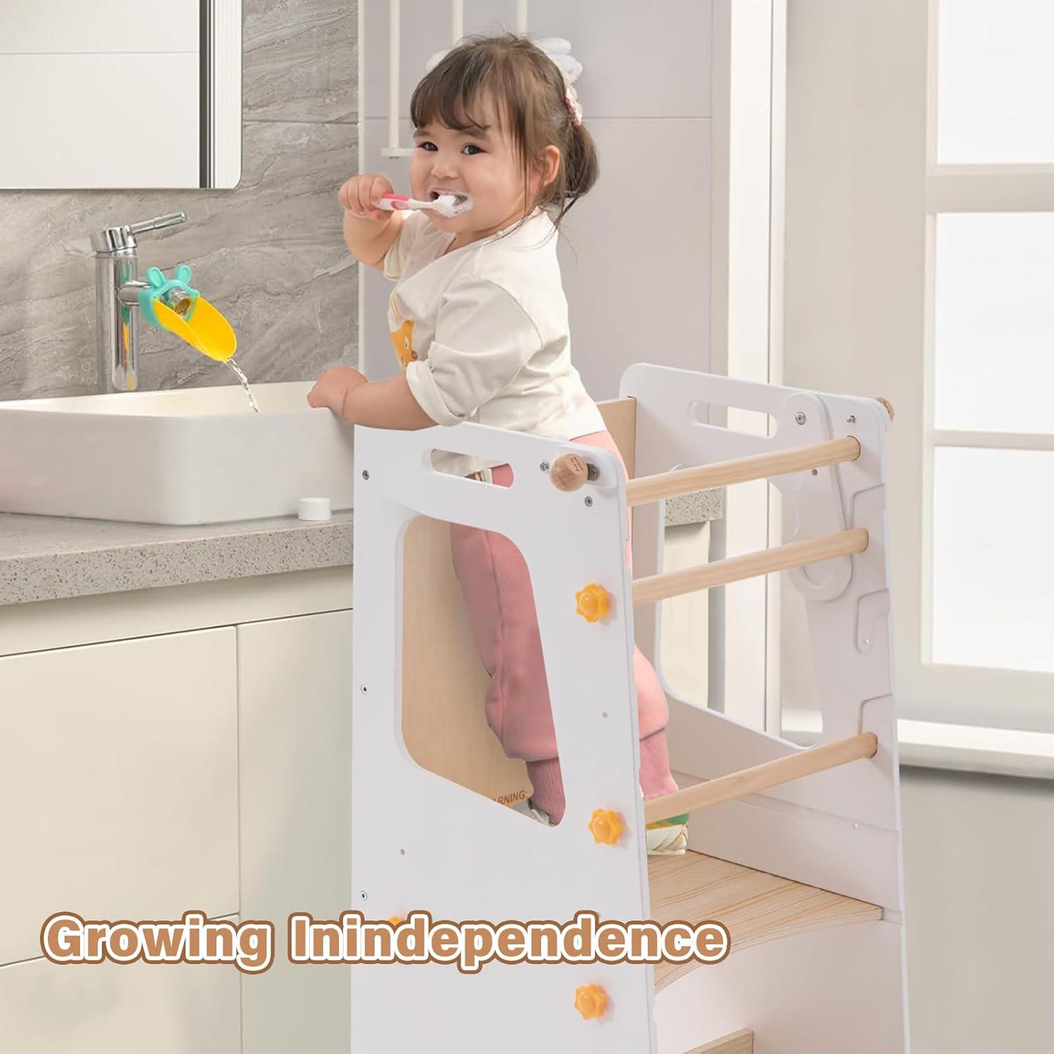 Torre de Cocina 4 en 1 Aokkto para Niños Ajustable Blanco