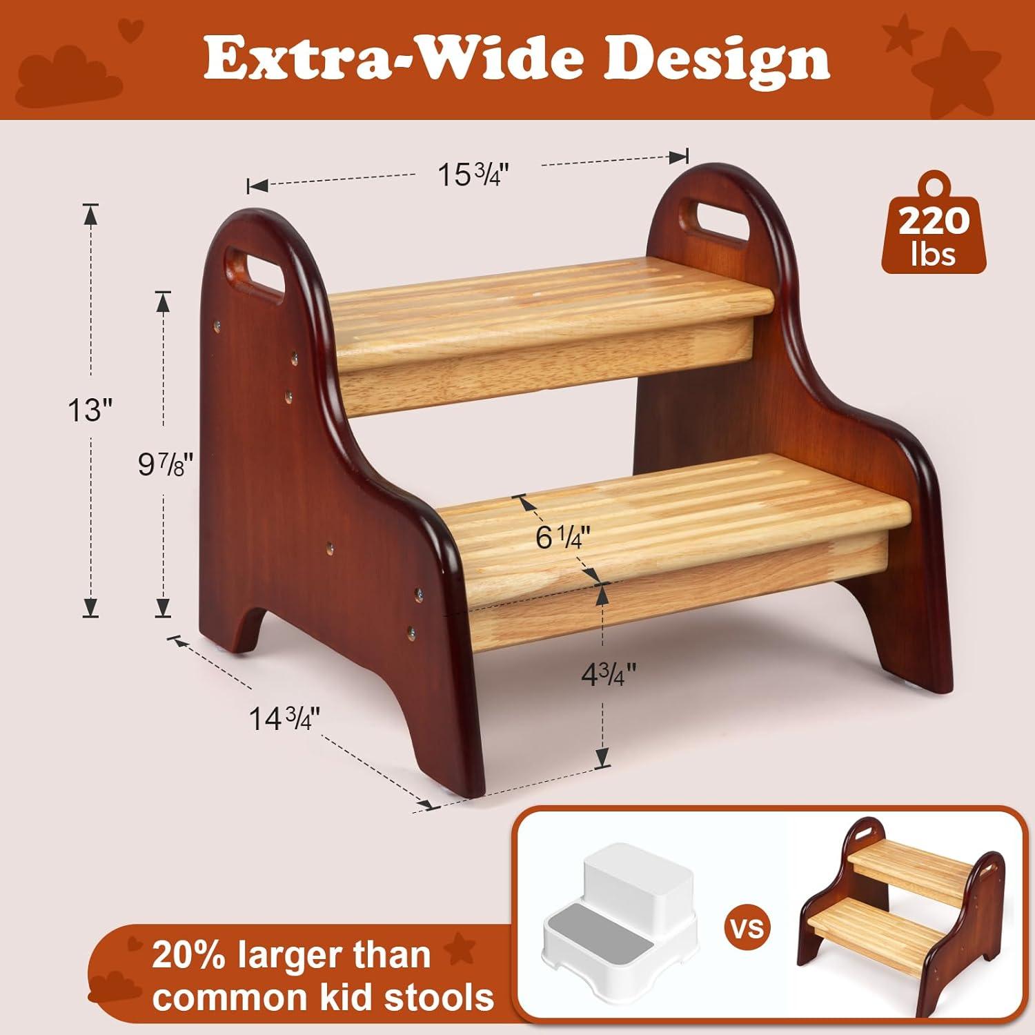 Escalón de 2 Pasos StrongTek de Madera de Caucho para Niños