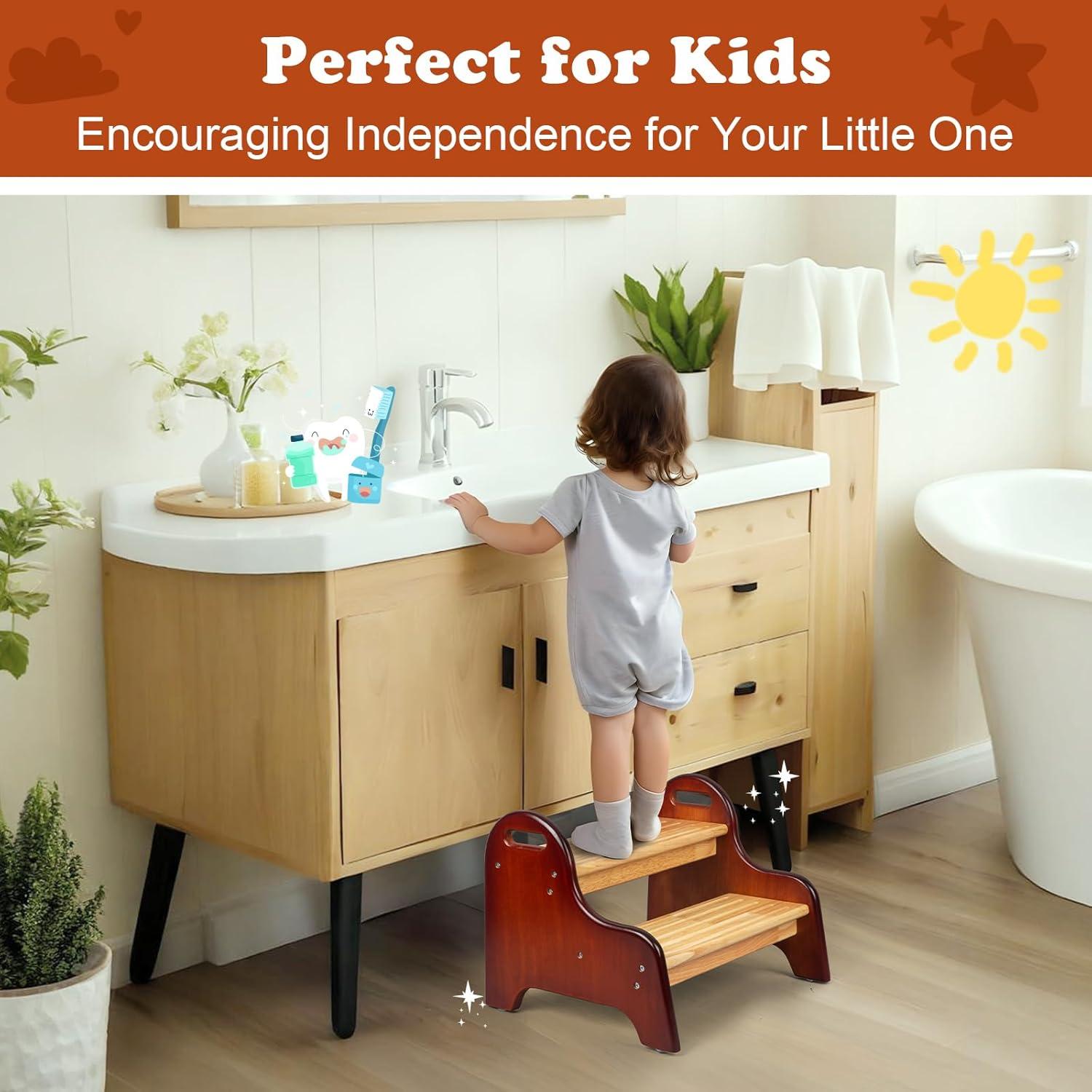 Escalón de 2 Pasos StrongTek de Madera de Caucho para Niños