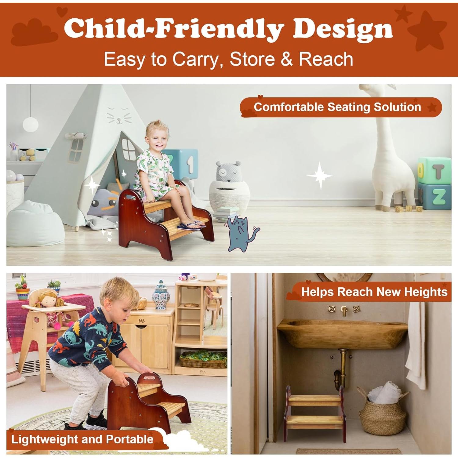 Escalón de 2 Pasos StrongTek de Madera de Caucho para Niños