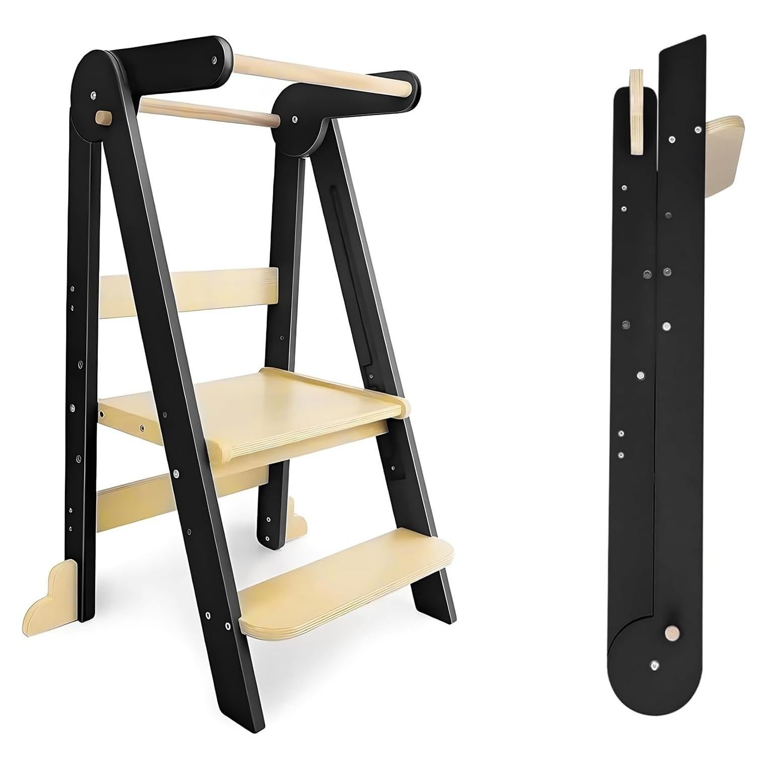 Torre de Aprendizaje Plegable para Niños de Madera Negra