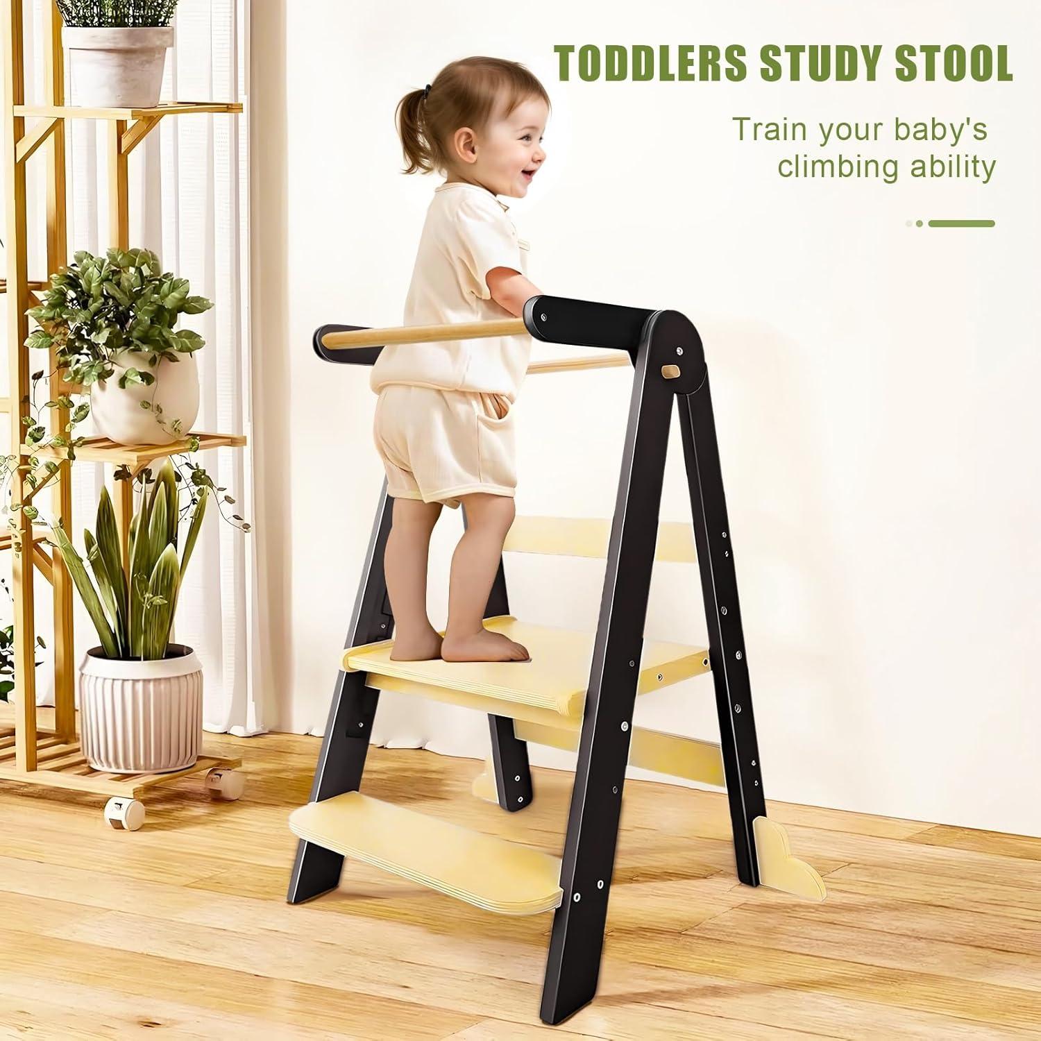 Torre de Aprendizaje Plegable para Niños de Madera Negra