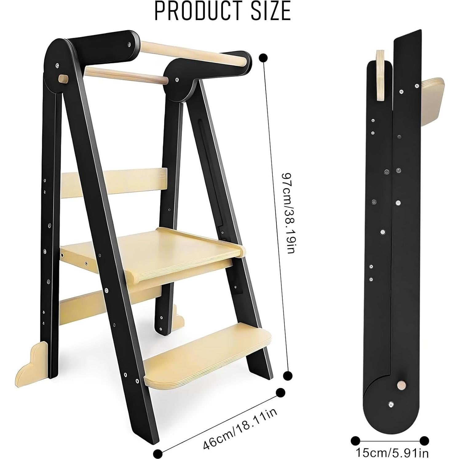 Torre de Aprendizaje Plegable para Niños de Madera Negra