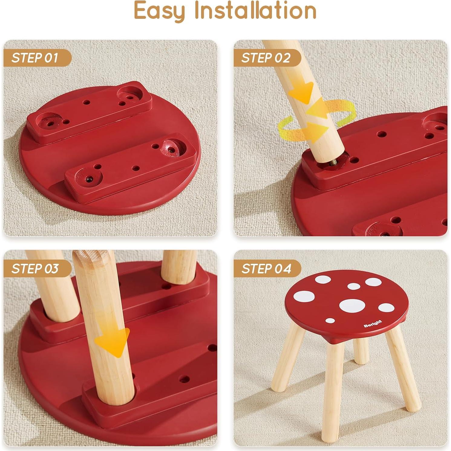 Taburete Infantil de Madera Beright 23 cm Rojo para Niños