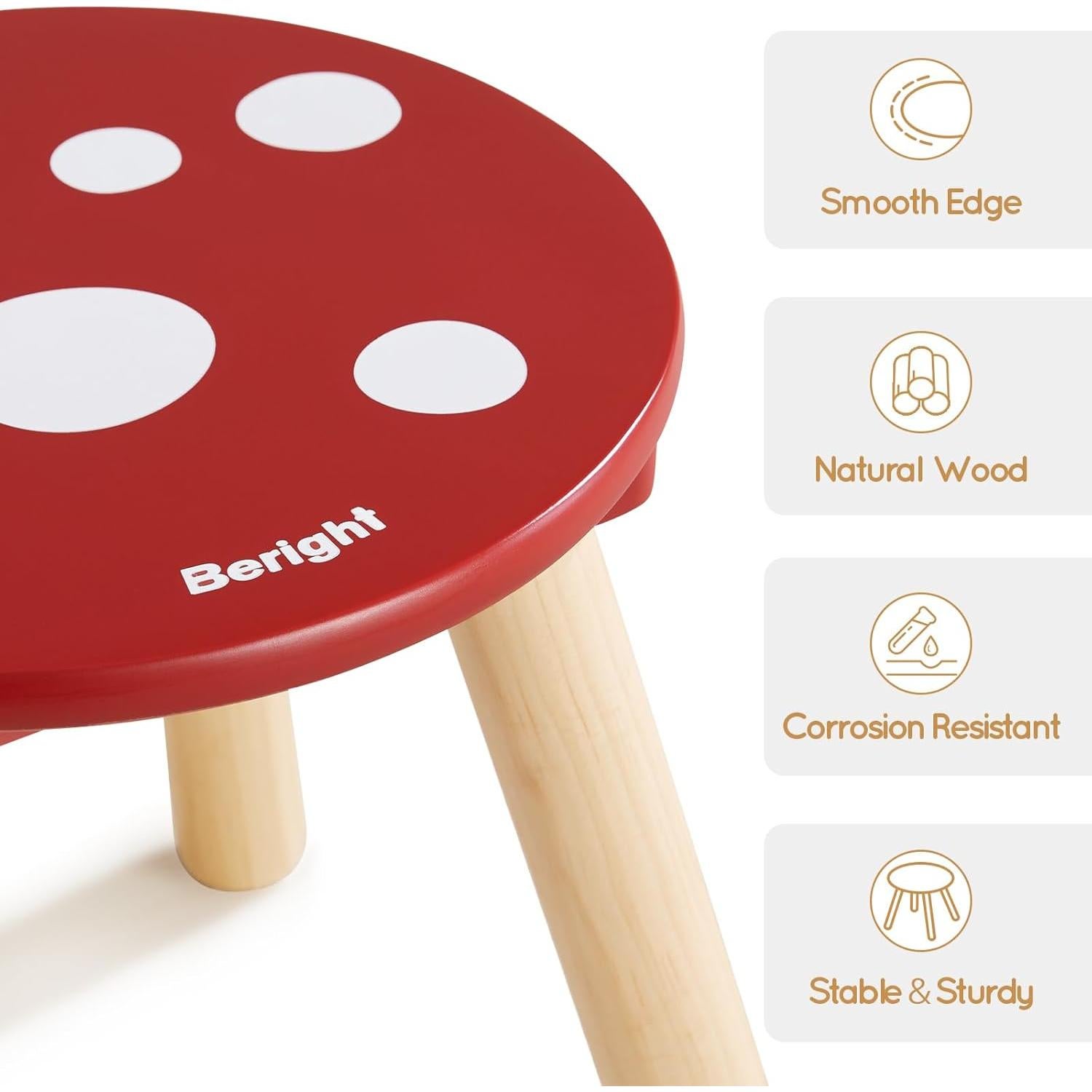 Taburete Infantil de Madera Beright 23 cm Rojo para Niños
