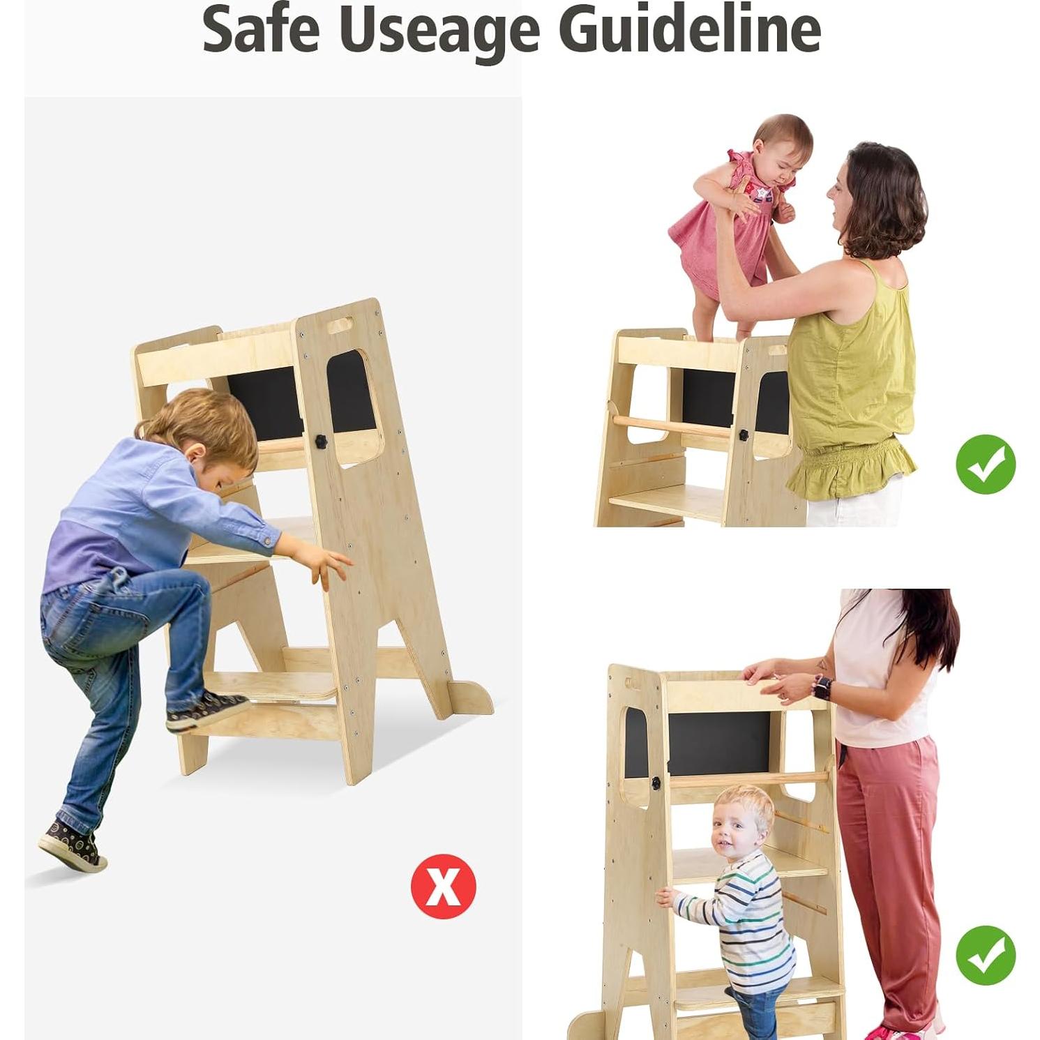 Taburete de Cocina para Niños PioneerWorks de Bambú Ajustable