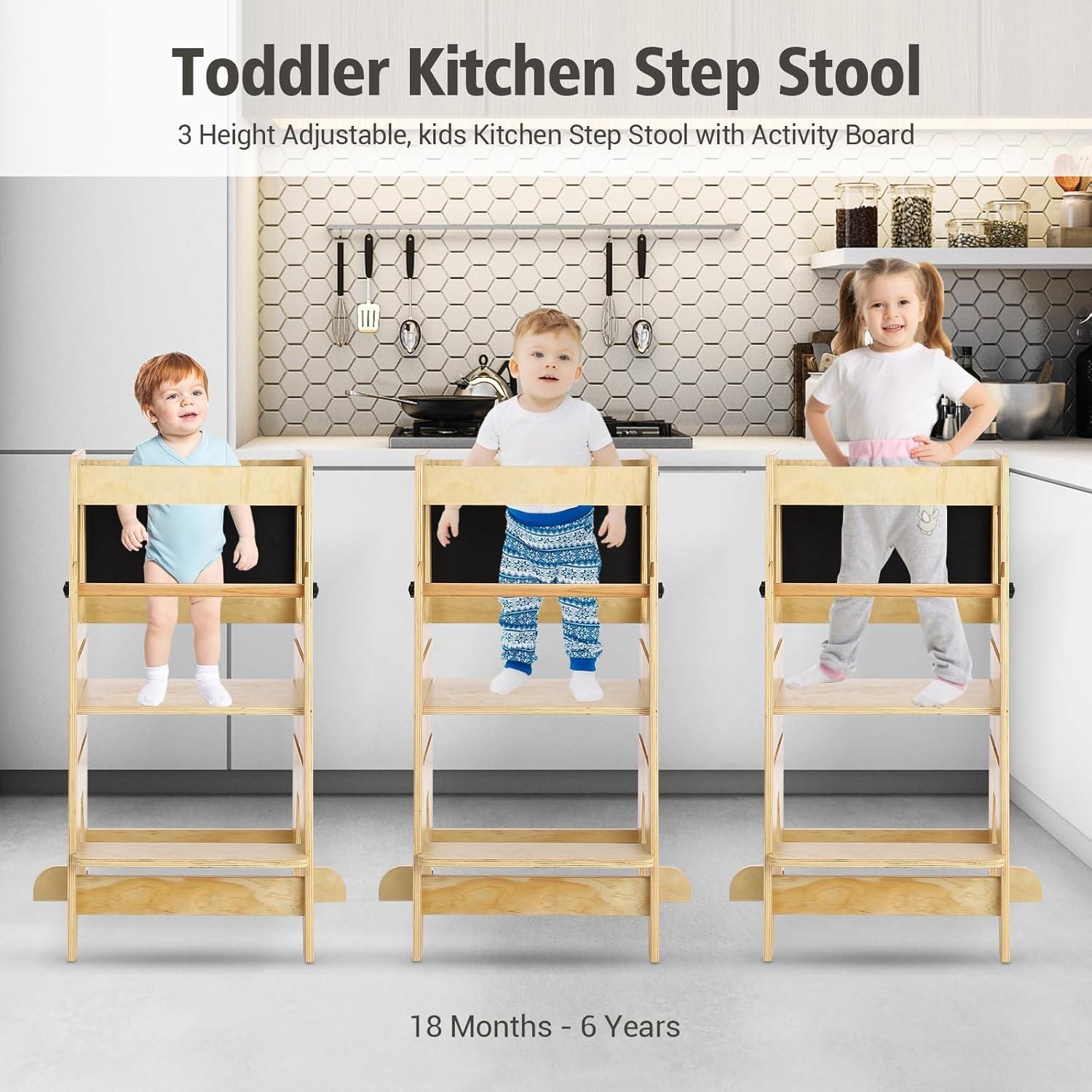 Taburete de Cocina para Niños PioneerWorks de Bambú Ajustable