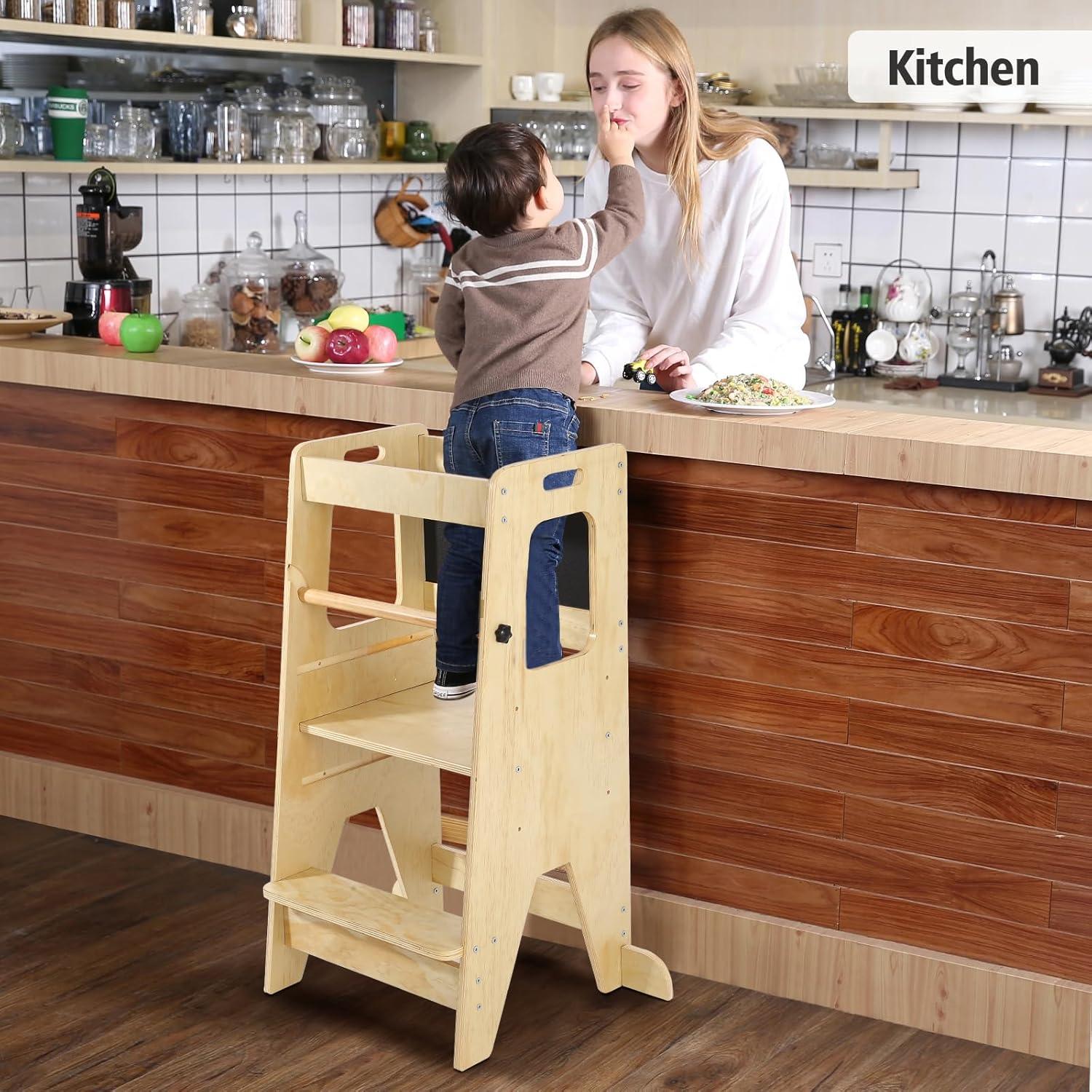 Taburete de Cocina para Niños PioneerWorks de Bambú Ajustable