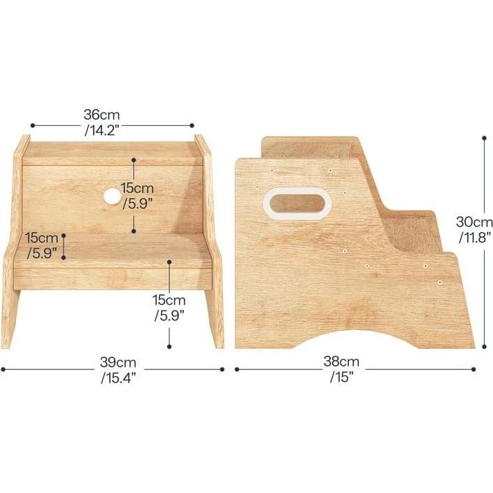 Taburete Infantil HOOBRO de Madera Natural 2 Pasos Antideslizante
