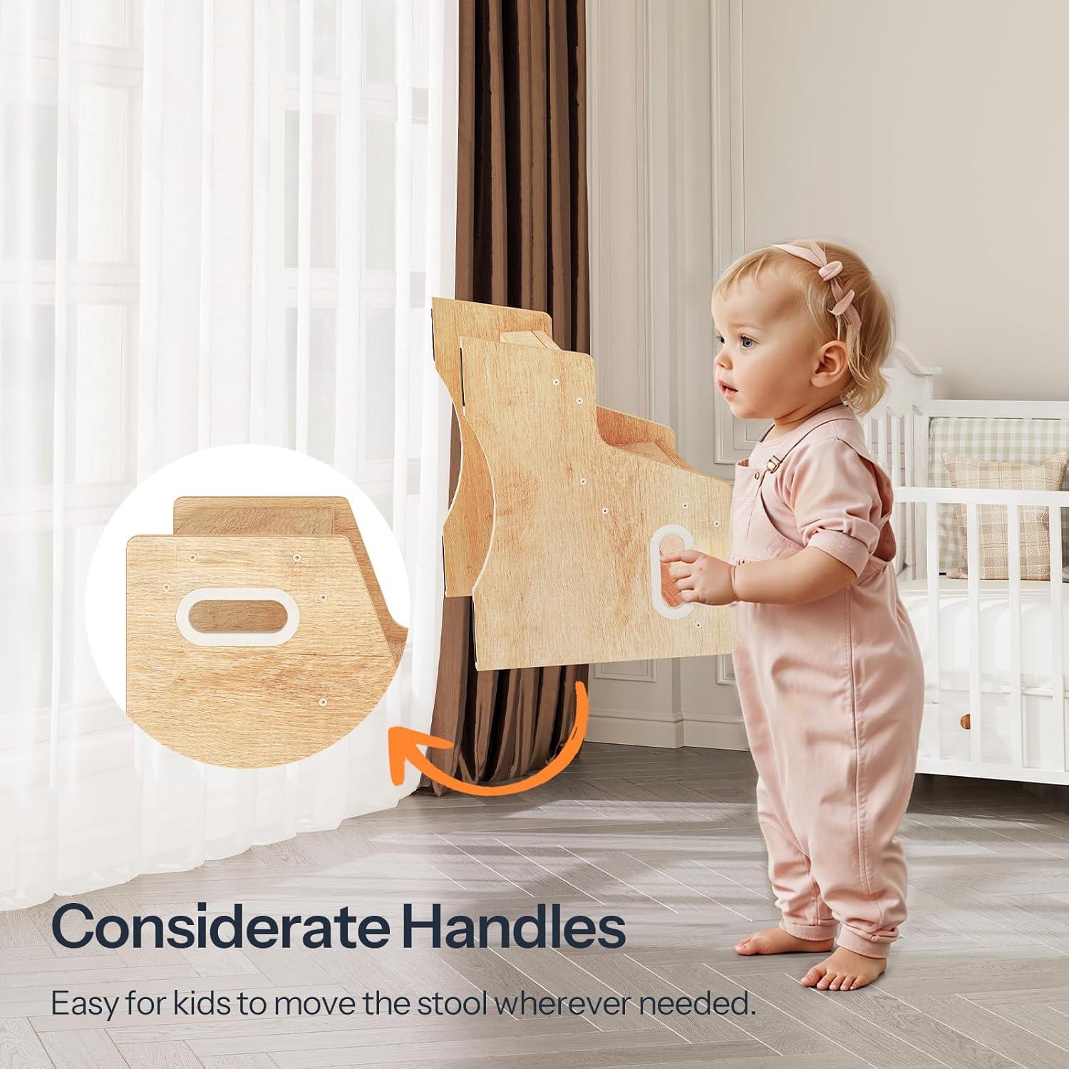 Taburete Infantil HOOBRO de Madera Natural 2 Pasos Antideslizante