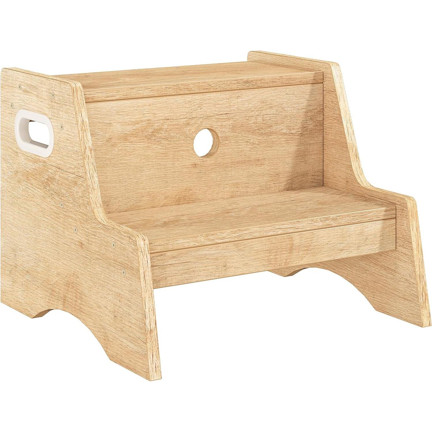 Taburete Infantil HOOBRO de Madera Natural 2 Pasos Antideslizante