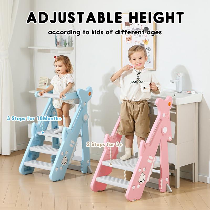 Escalera Plegable HAPPYMATY Rosa para Niños Ajustable 83 cm