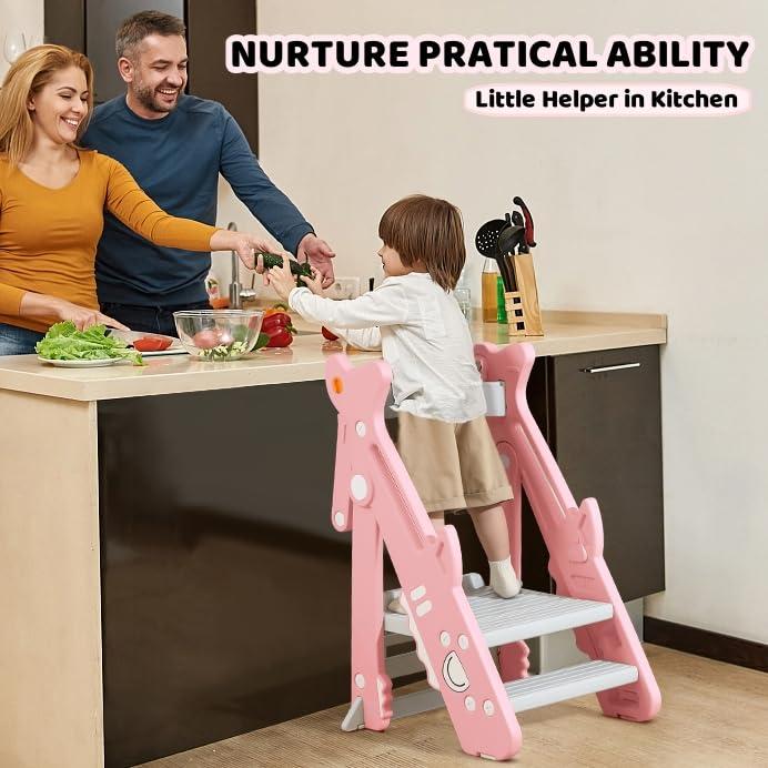 Escalera Plegable HAPPYMATY Rosa para Niños Ajustable 83 cm