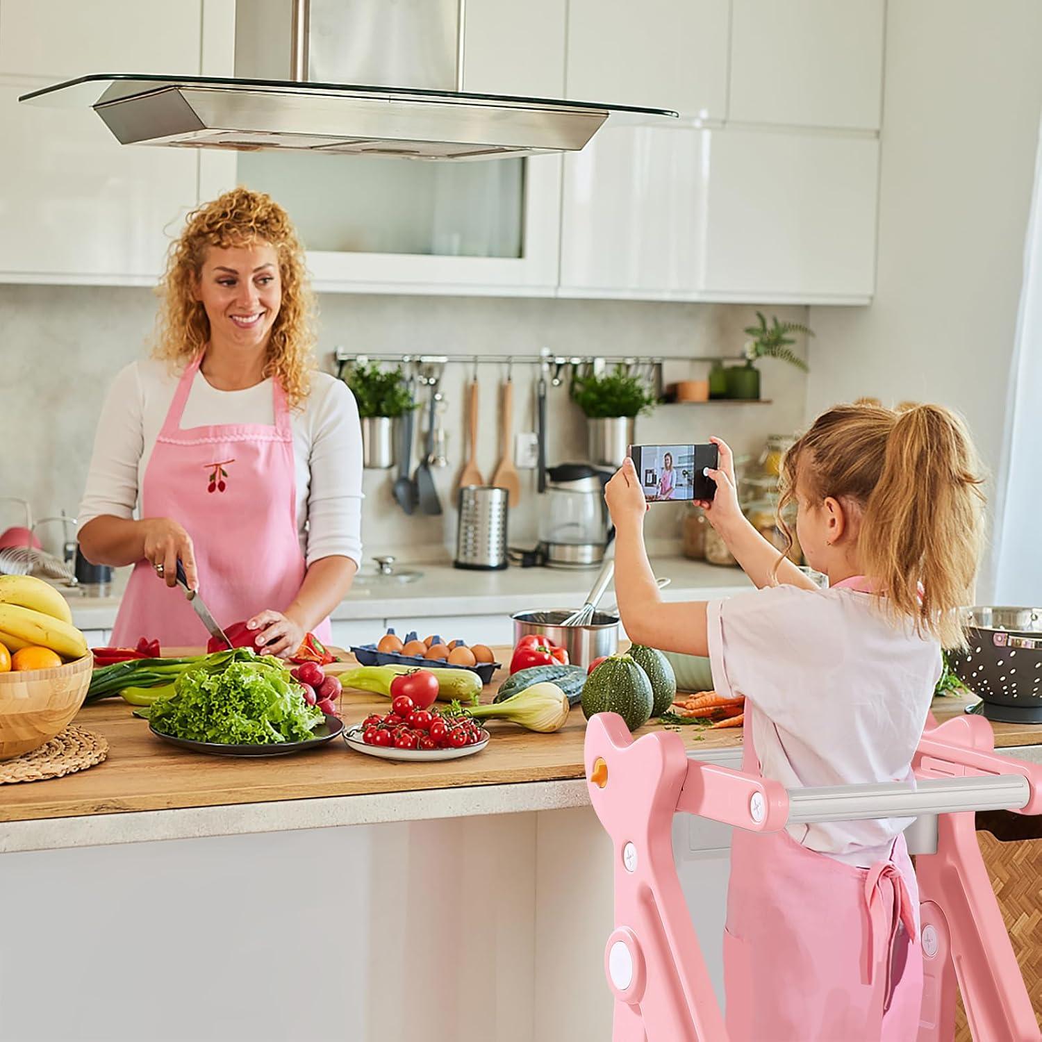 Escalera Plegable HAPPYMATY Rosa para Niños Ajustable 83 cm