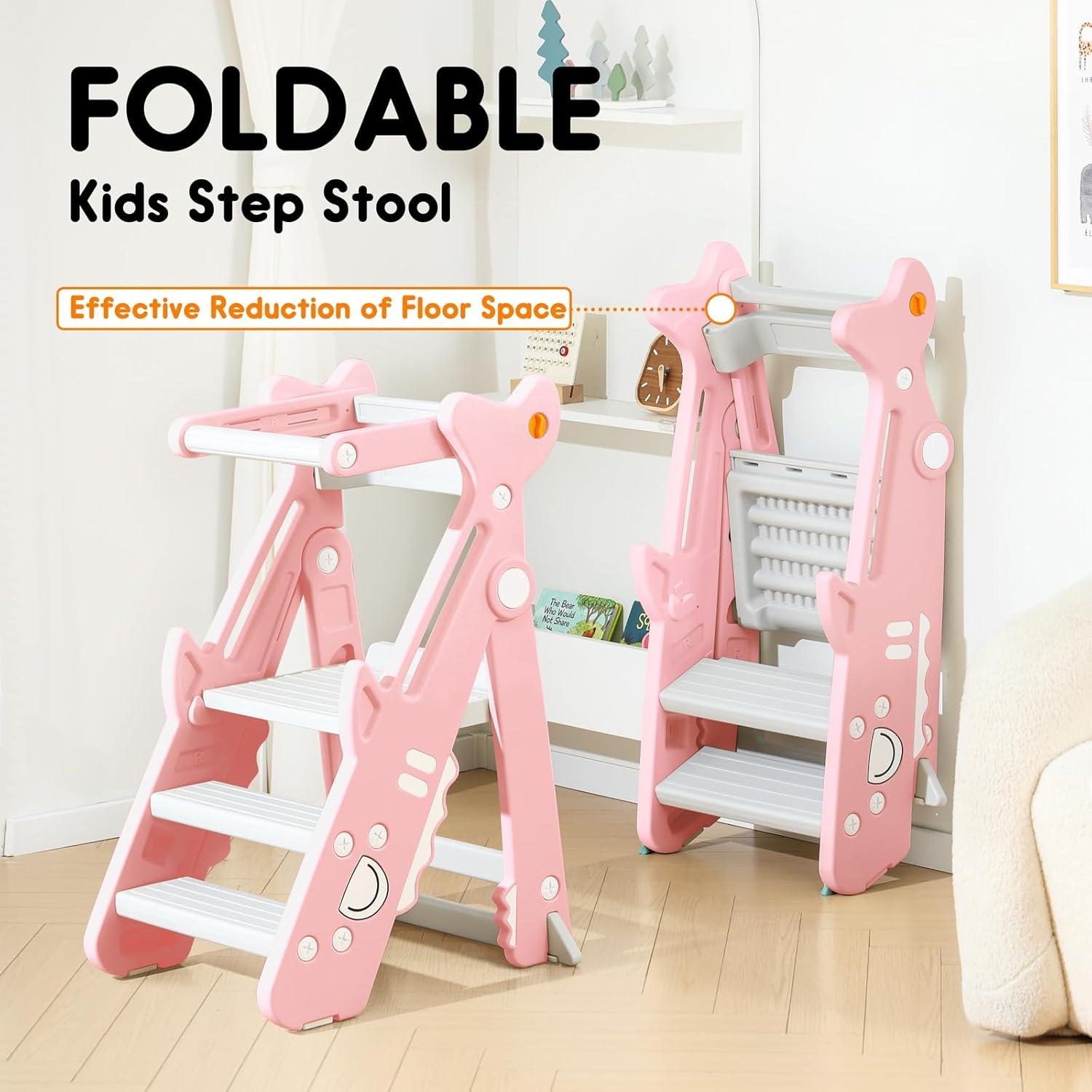 Escalera Plegable HAPPYMATY Rosa para Niños Ajustable 83 cm