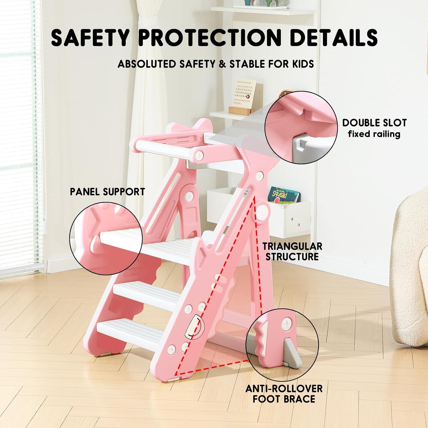 Escalera Plegable HAPPYMATY Rosa para Niños Ajustable 83 cm