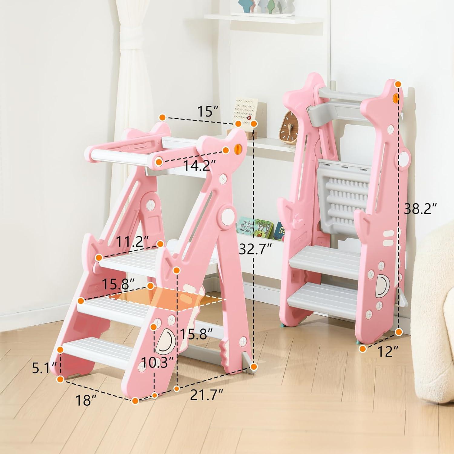 Escalera Plegable HAPPYMATY Rosa para Niños Ajustable 83 cm