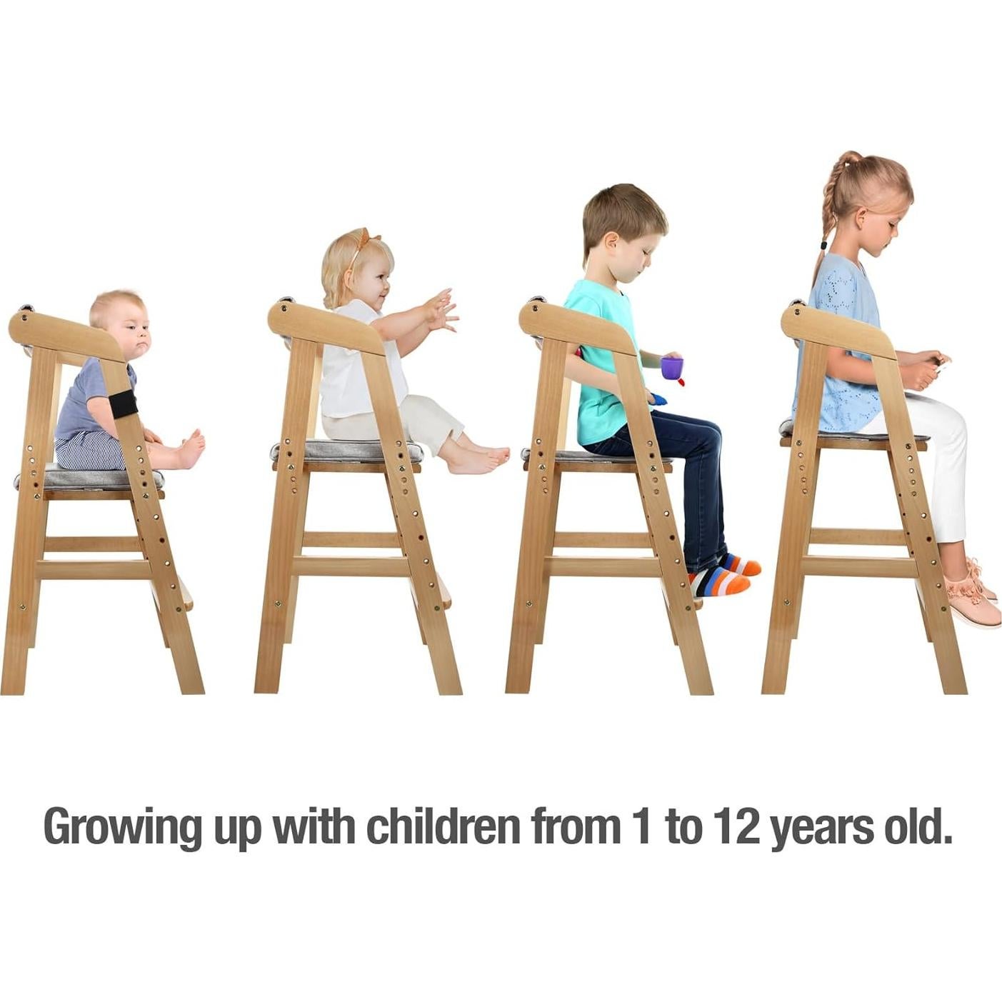 Silla Alta Ajustable PandaEar para Niños - Madera Natural