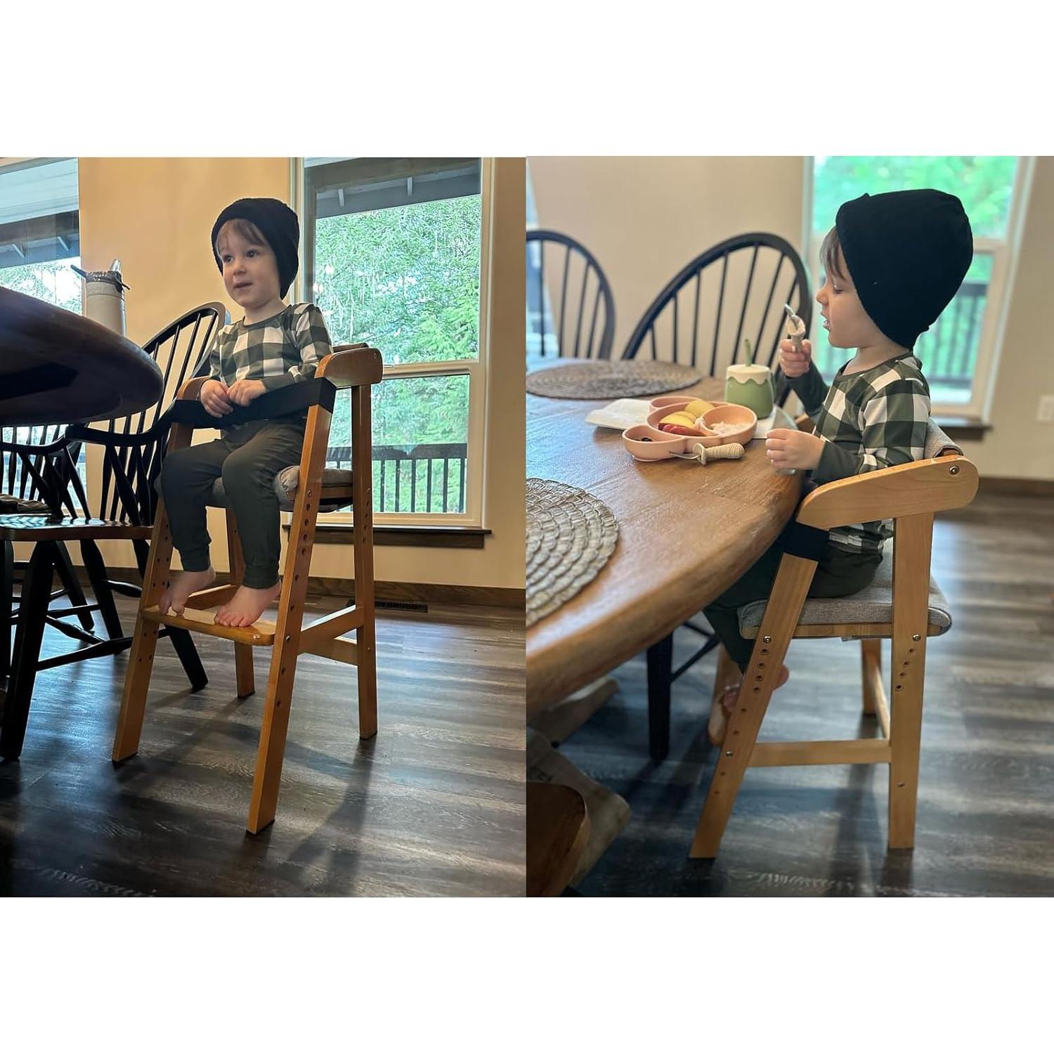 Silla Alta Ajustable PandaEar para Niños - Madera Natural