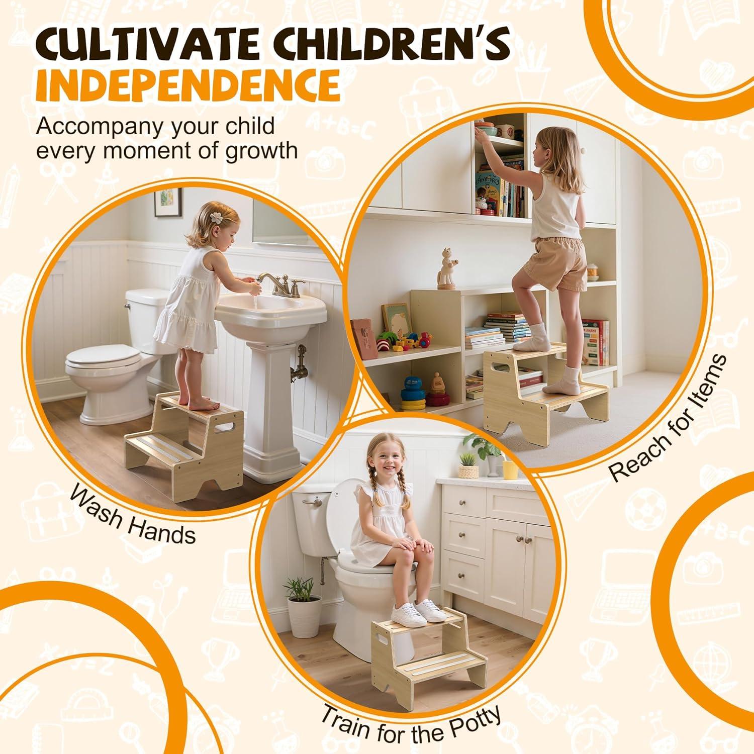 Escalera de Madera para Niños Uiirvdy - 2 Escalones Antideslizante