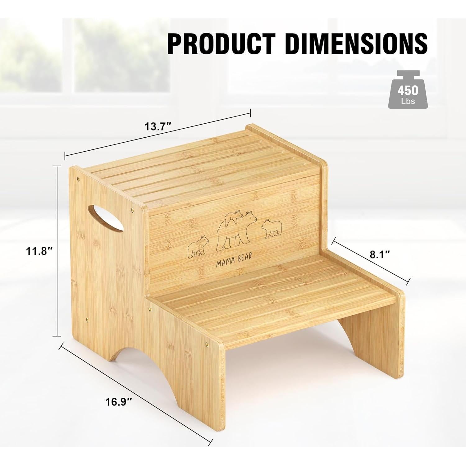 Escalón de Bambú Antideslizante Wisuce 2 Pasos 204 Kg