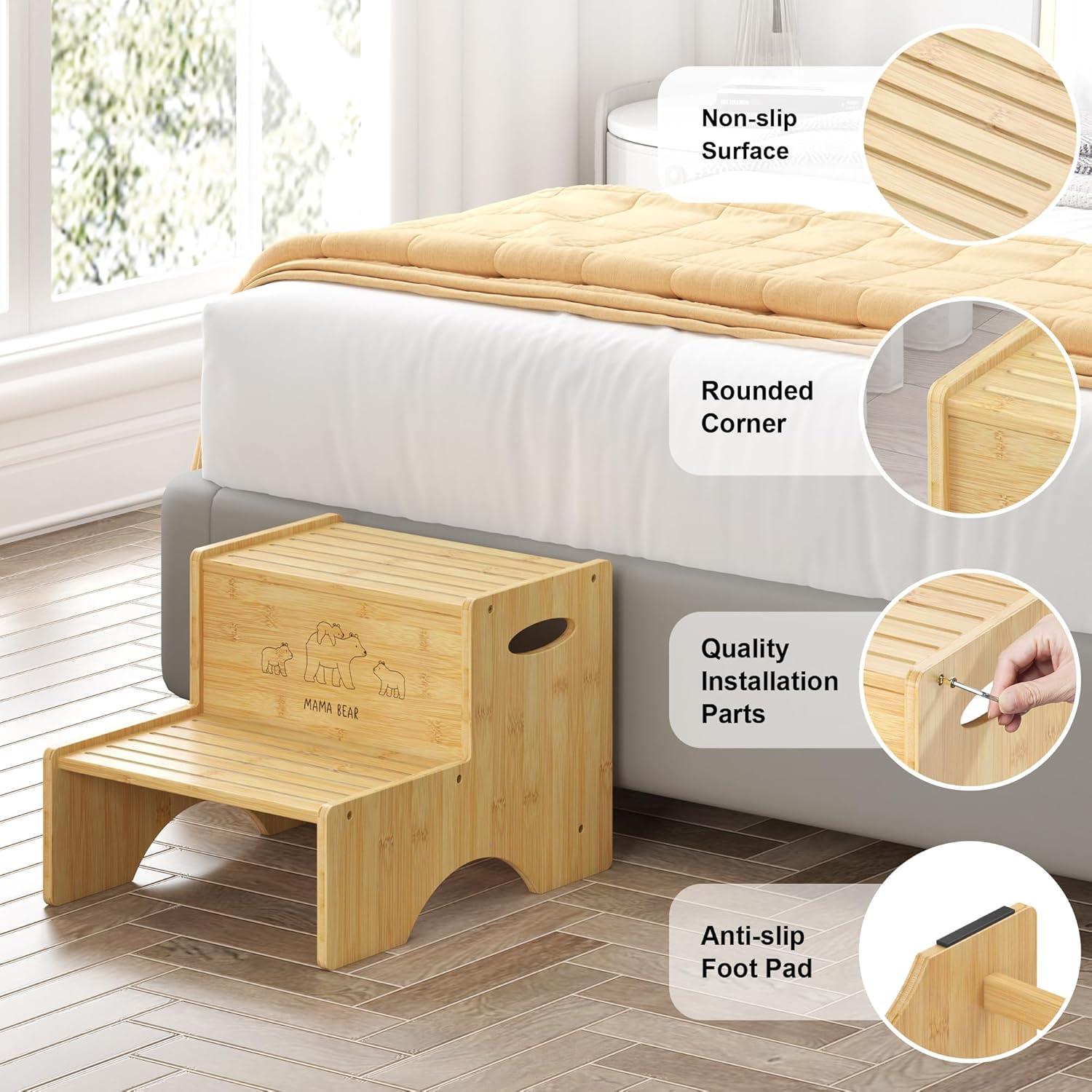 Escalón de Bambú Antideslizante Wisuce 2 Pasos 204 Kg