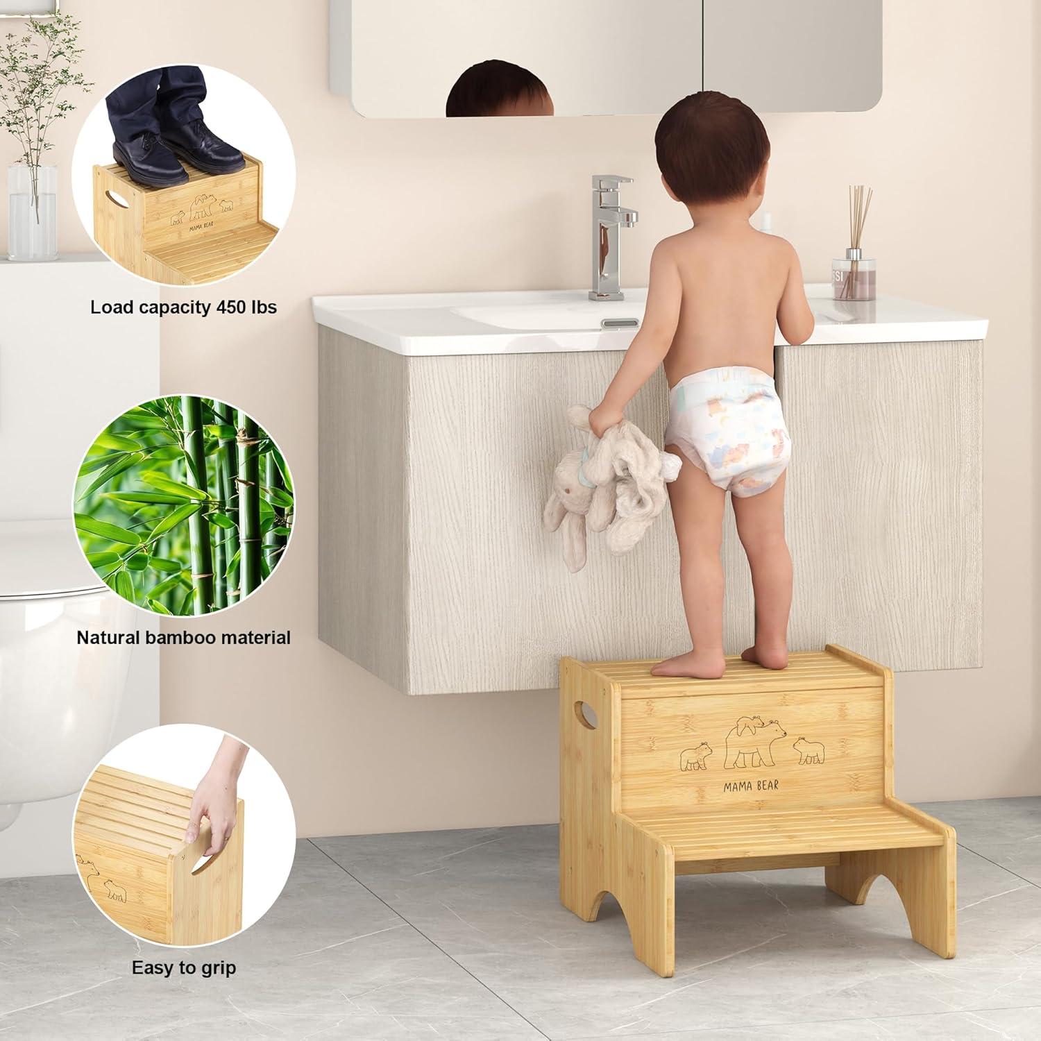 Escalón de Bambú Antideslizante Wisuce 2 Pasos 204 Kg