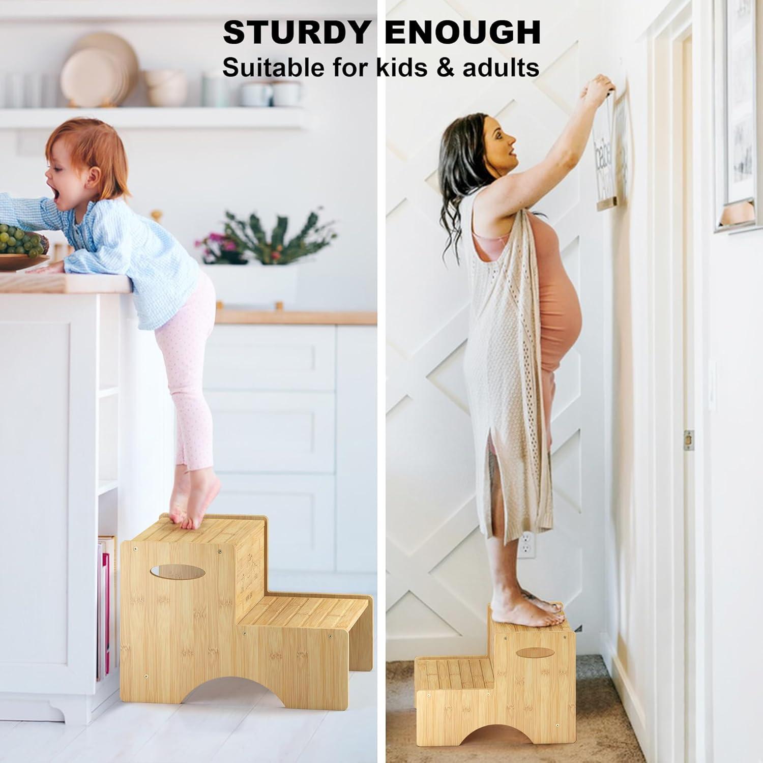 Escalón de Bambú Antideslizante Wisuce 2 Pasos 204 Kg