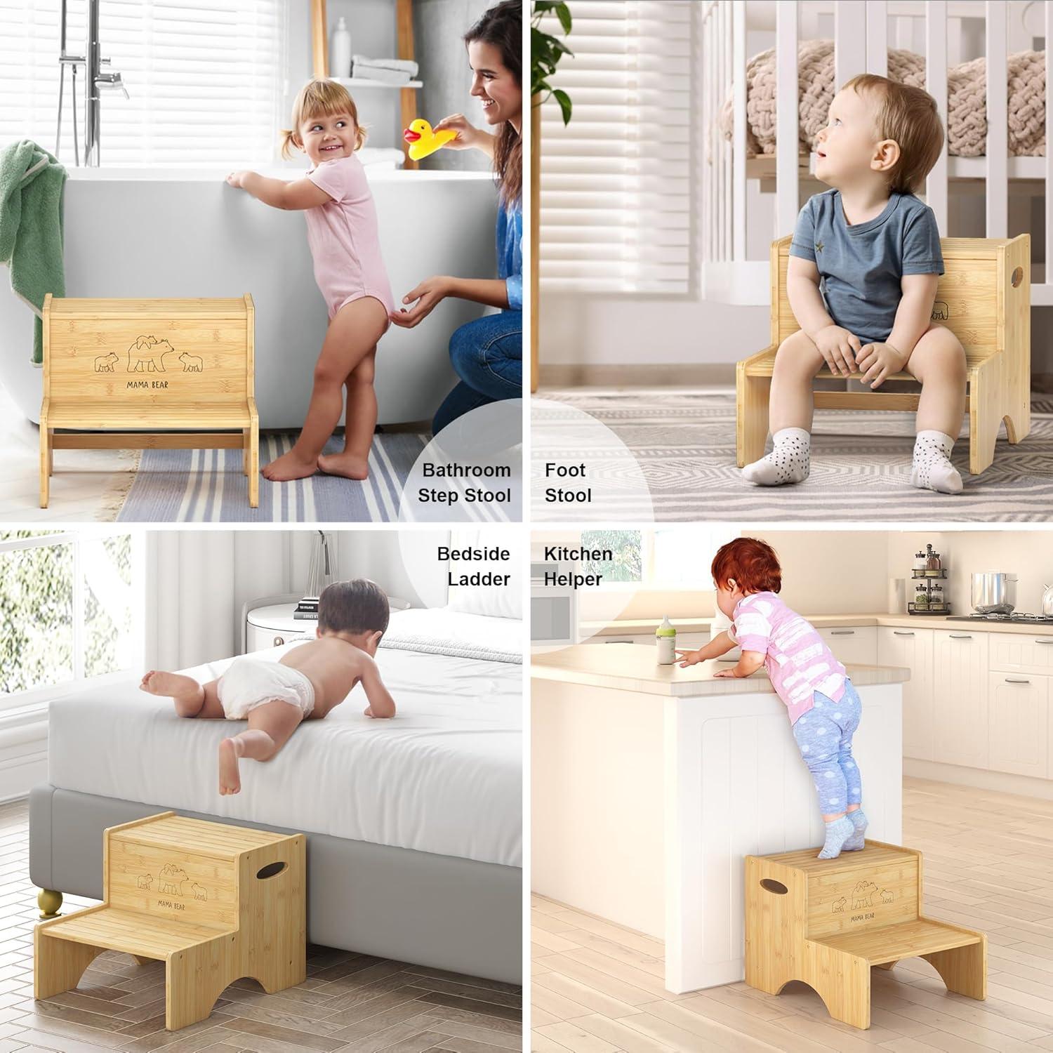 Escalón de Bambú Antideslizante Wisuce 2 Pasos 204 Kg