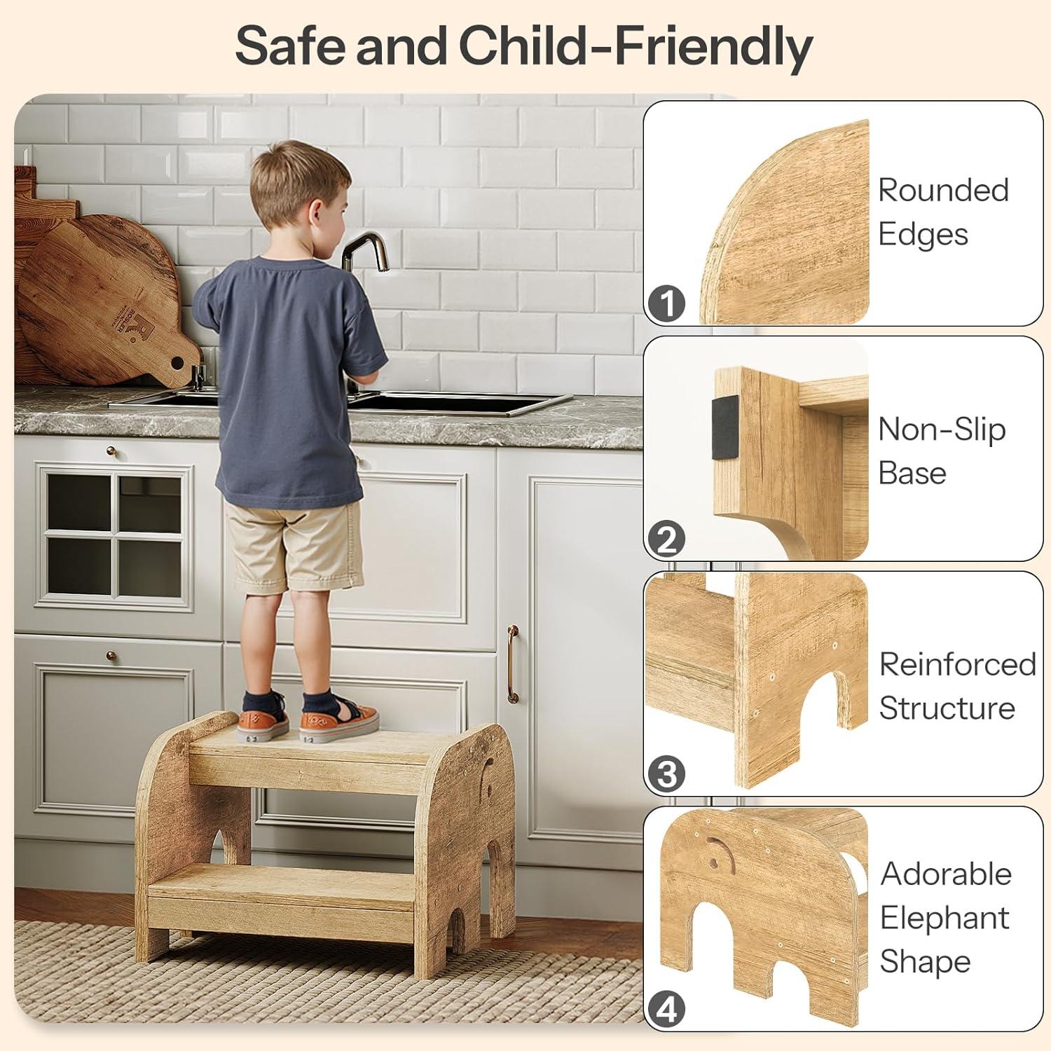 Taburete para Niños HOOBRO Elefante Madera Natural 39x36x28cm