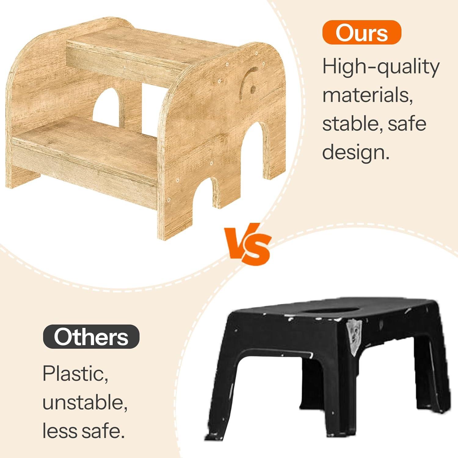 Taburete para Niños HOOBRO Elefante Madera Natural 39x36x28cm