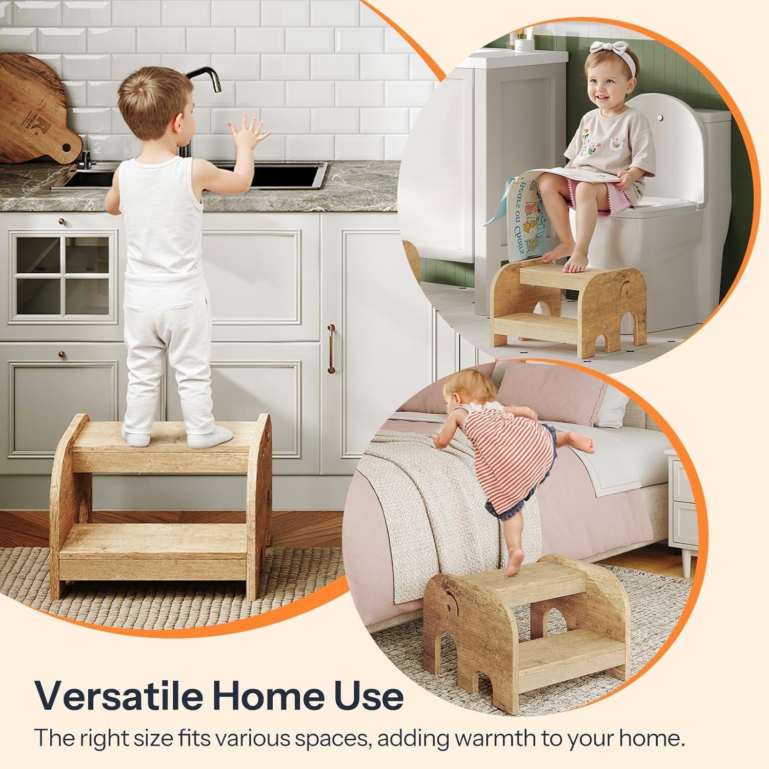 Taburete para Niños HOOBRO Elefante Madera Natural 39x36x28cm