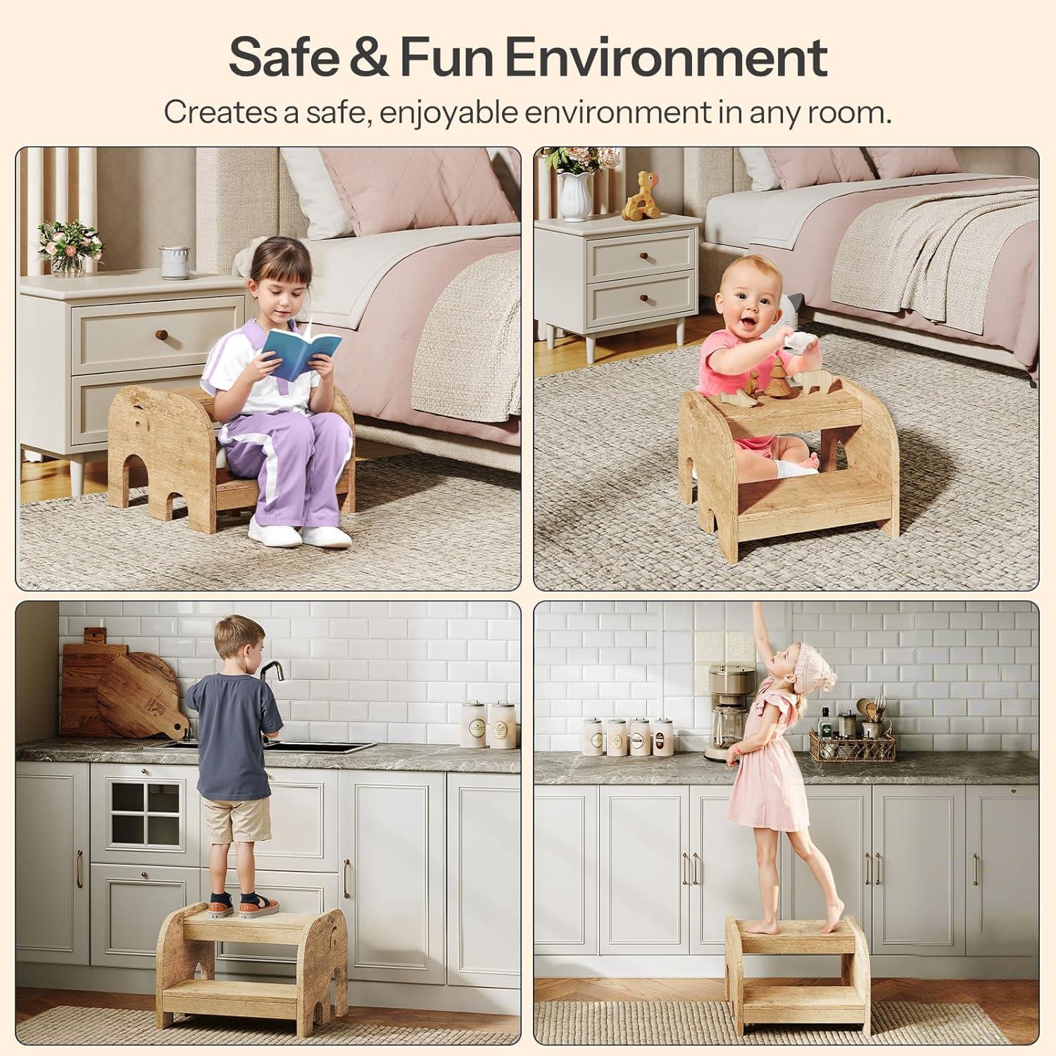 Taburete para Niños HOOBRO Elefante Madera Natural 39x36x28cm