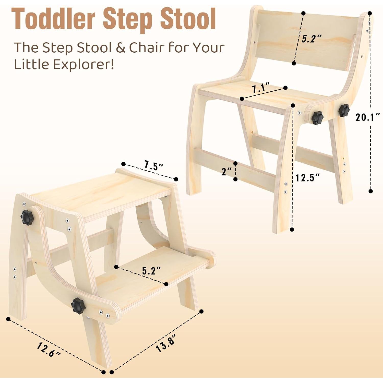 Escalera Plegable 2 en 1 Arwion para Niños - Madera Antideslizante