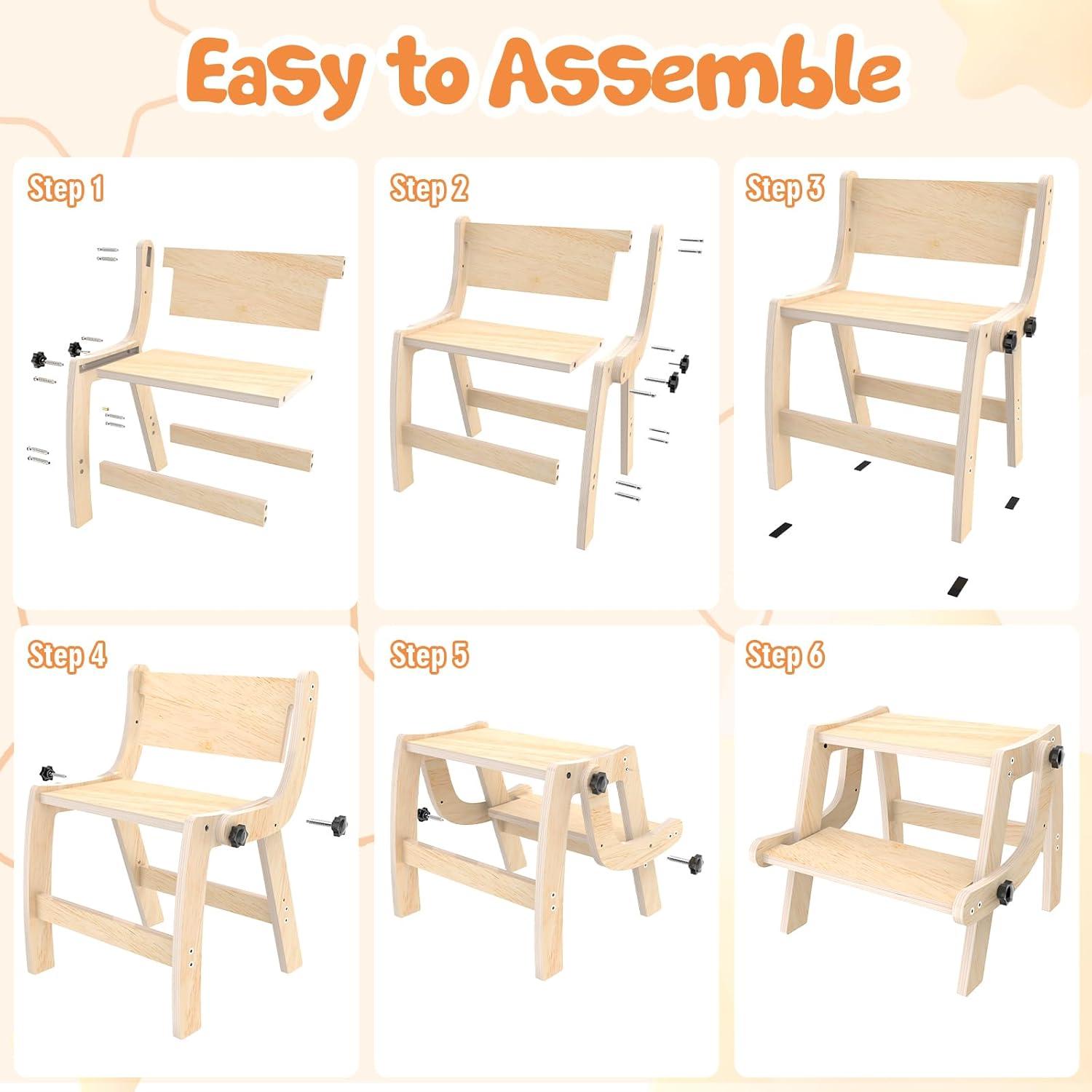 Escalera Plegable 2 en 1 Arwion para Niños - Madera Antideslizante