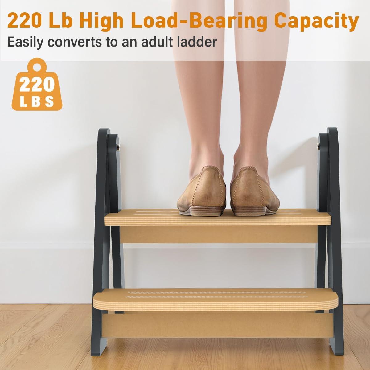 Escalera de Madera Bonbay 2 Pasos Plegable Antideslizante Gris