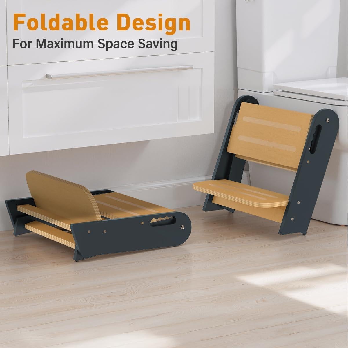 Escalera de Madera Bonbay 2 Pasos Plegable Antideslizante Gris