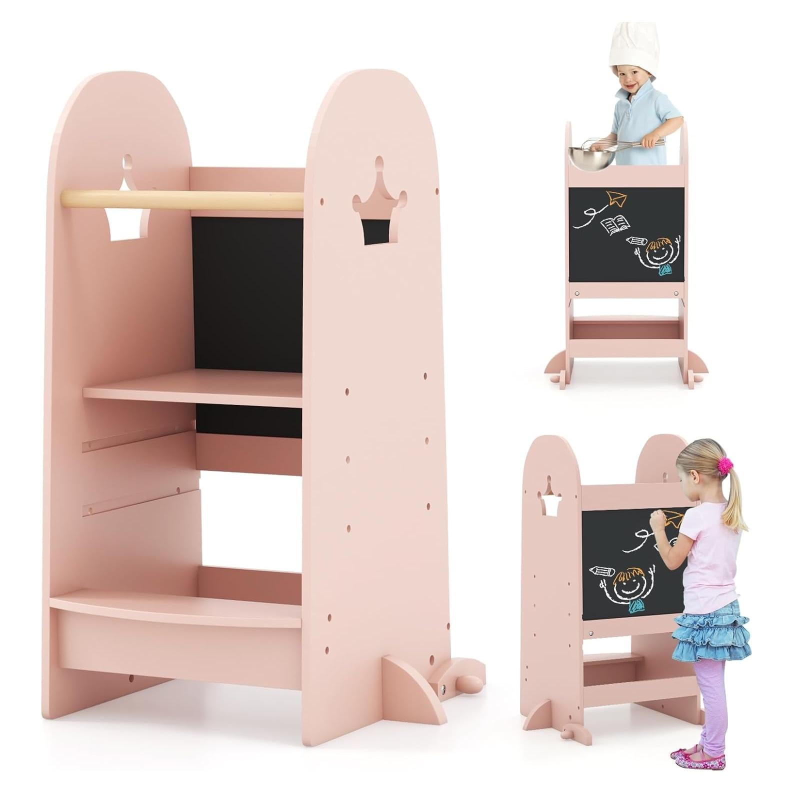 Taburete de Cocina para Niños HONEY JOY Rosa Ajustable 3 Alturas