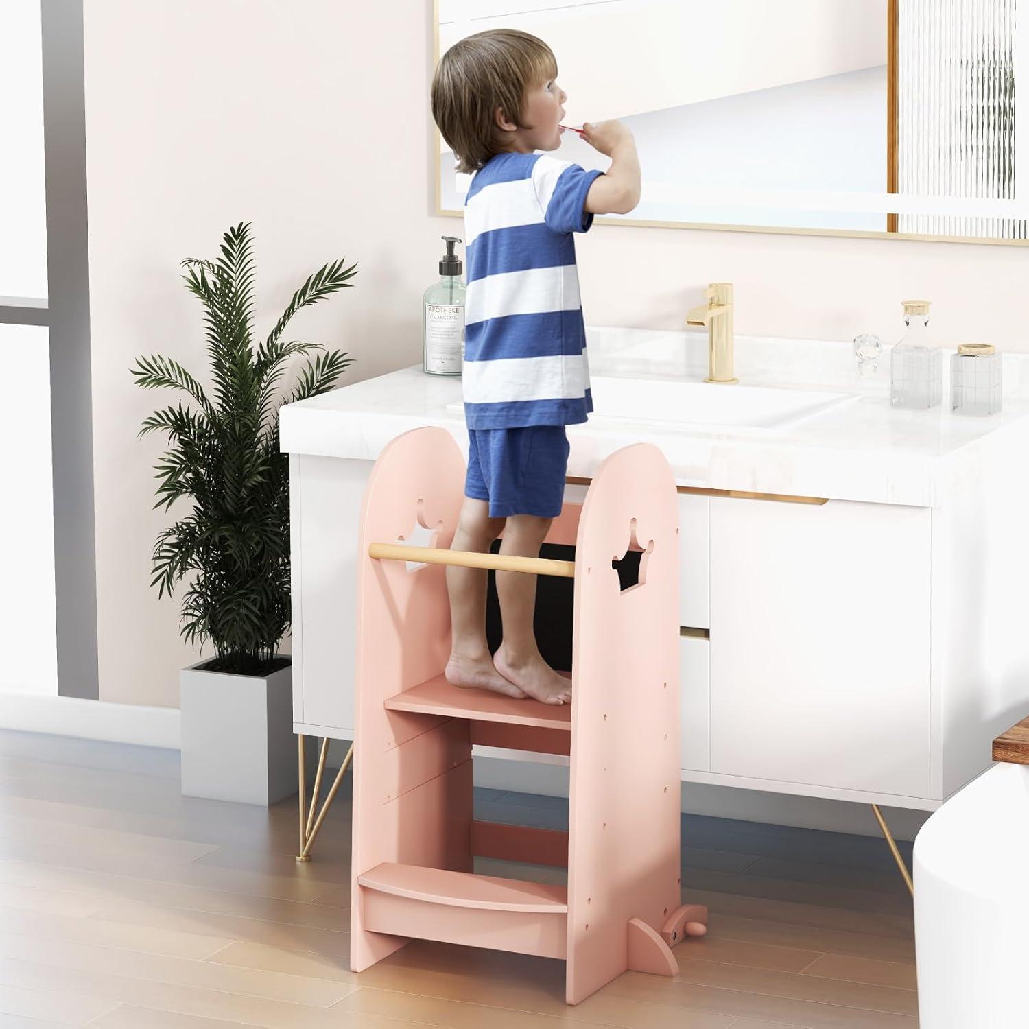 Taburete de Cocina para Niños HONEY JOY Rosa Ajustable 3 Alturas