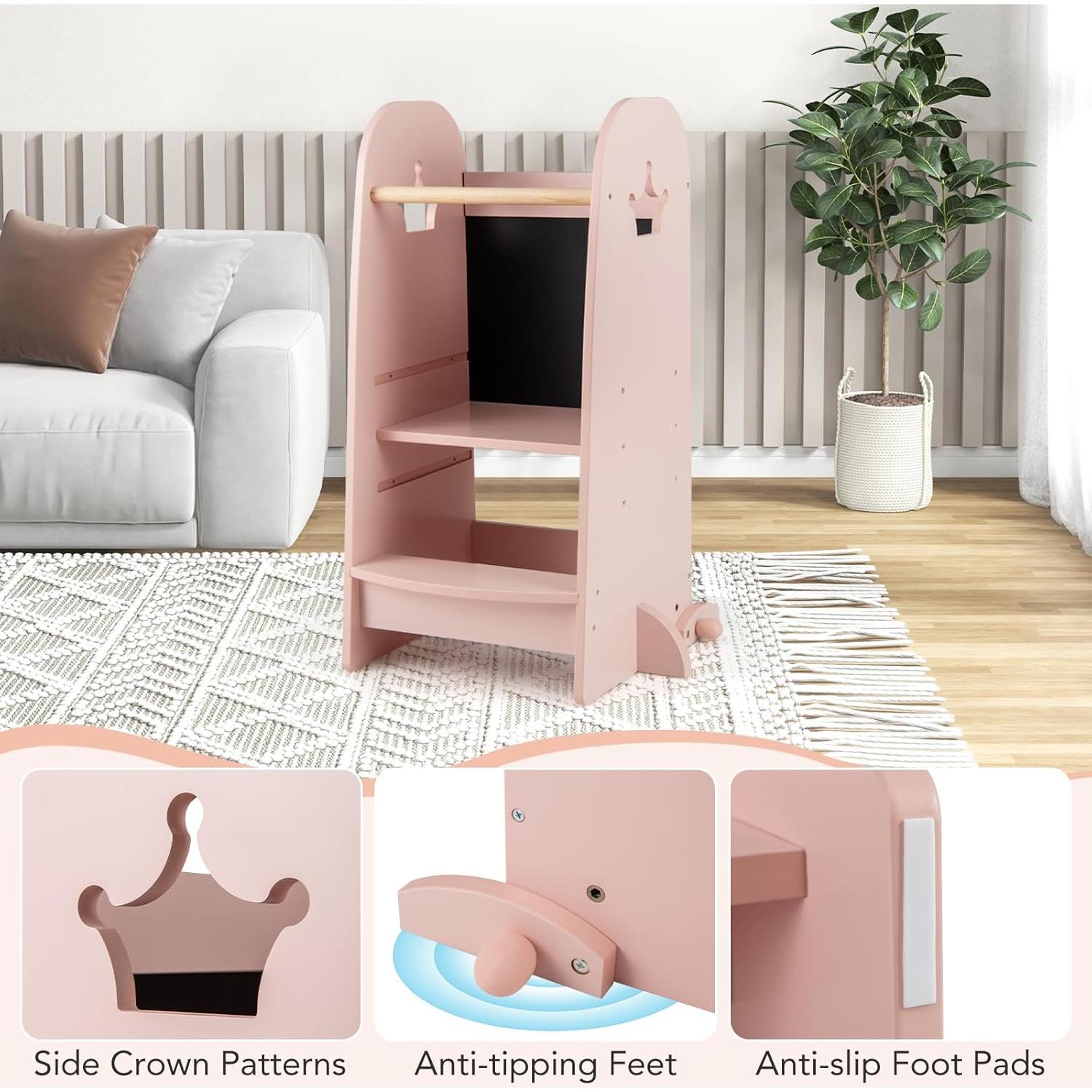 Taburete de Cocina para Niños HONEY JOY Rosa Ajustable 3 Alturas