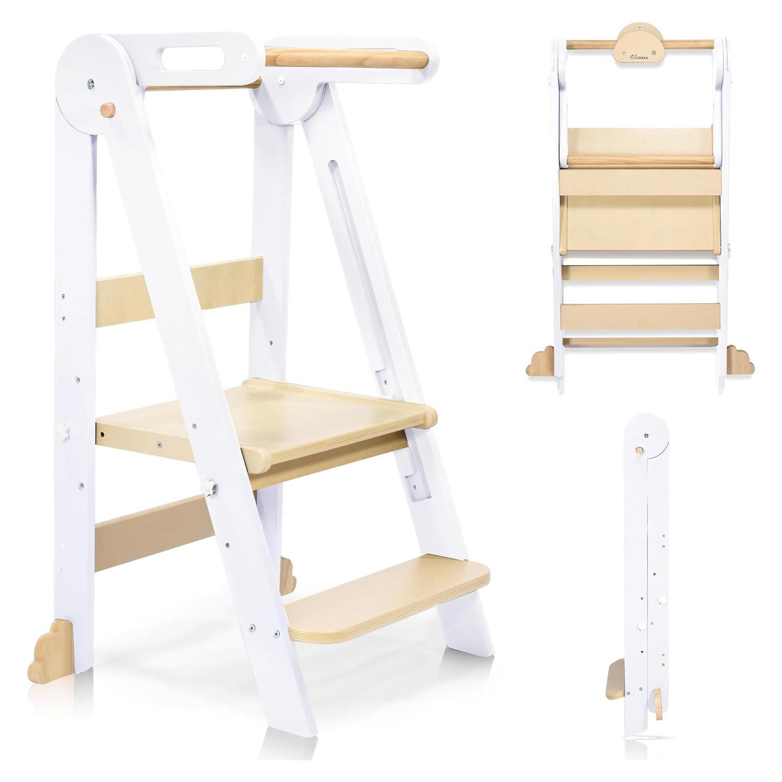 Escalera Plegable de Madera CONKKA para Niños - 2 Pasos Ajustables