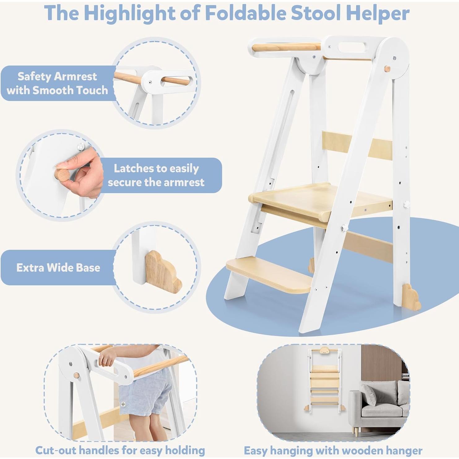 Escalera Plegable de Madera CONKKA para Niños - 2 Pasos Ajustables