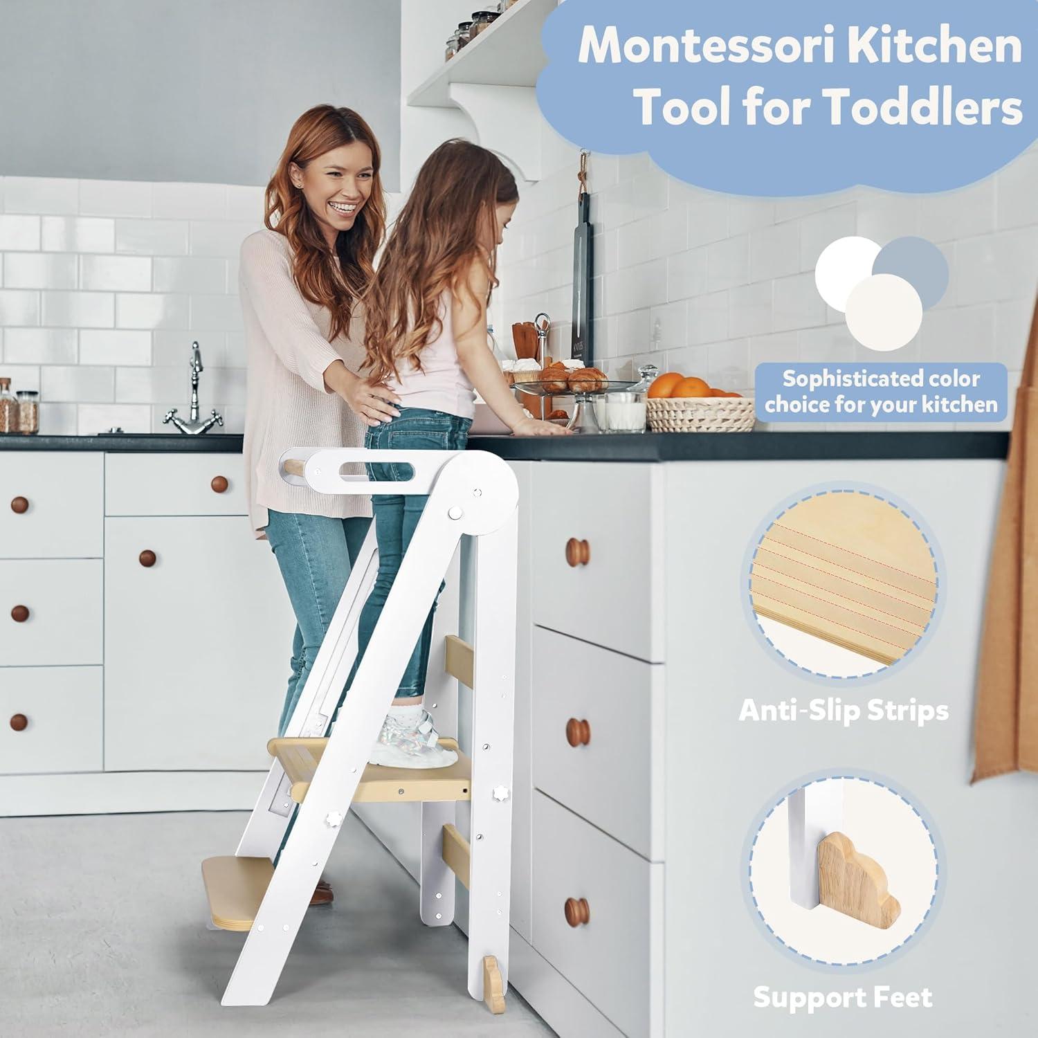 Escalera Plegable de Madera CONKKA para Niños - 2 Pasos Ajustables