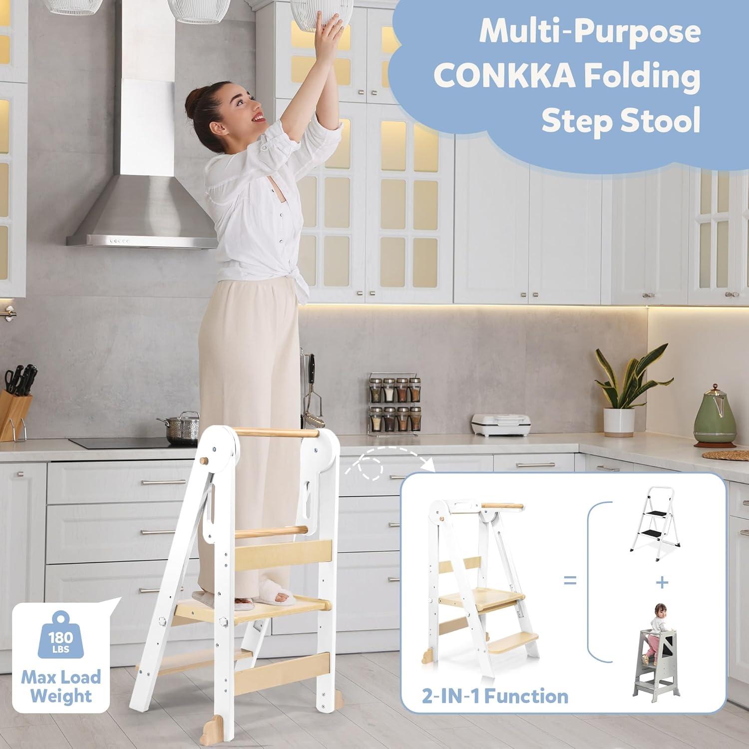 Escalera Plegable de Madera CONKKA para Niños - 2 Pasos Ajustables