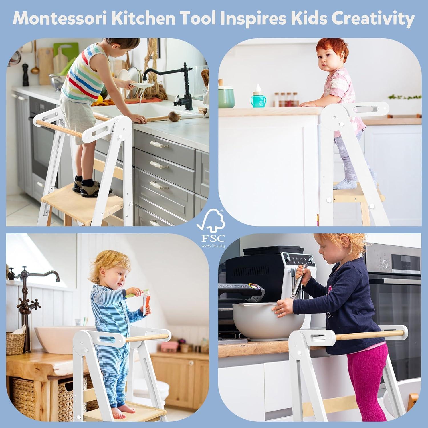 Escalera Plegable de Madera CONKKA para Niños - 2 Pasos Ajustables