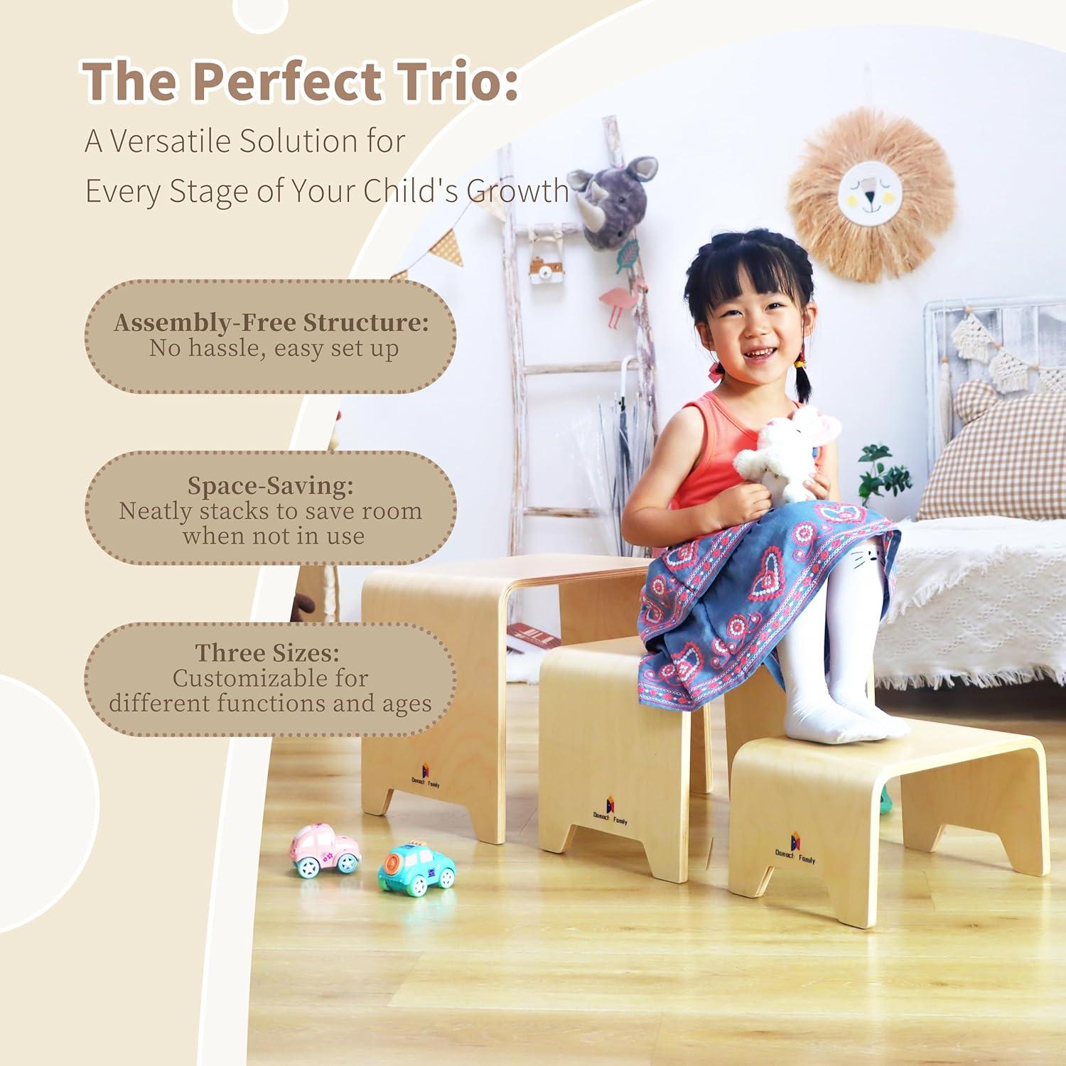 Juego de Taburetes Apilables Damoch 3 en 1 para Niños - Madera Ecológica